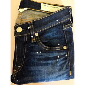 rag & bone/JEAN Womens Dark Wash Skinny Jeans Blue White Paint Splatter 25-27x30